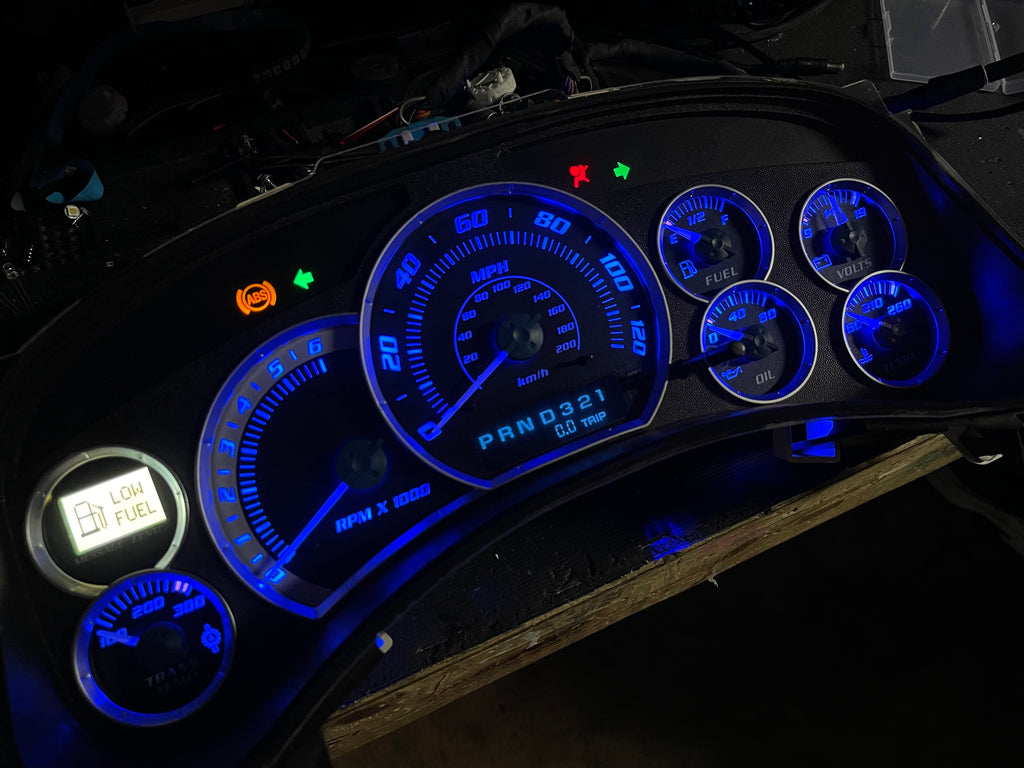 1999–2002 Escalade and Silverado / Sierra blue  SS 120 MPH Gauge Cluster – blue LEDs + | Plug & Play Rebuild