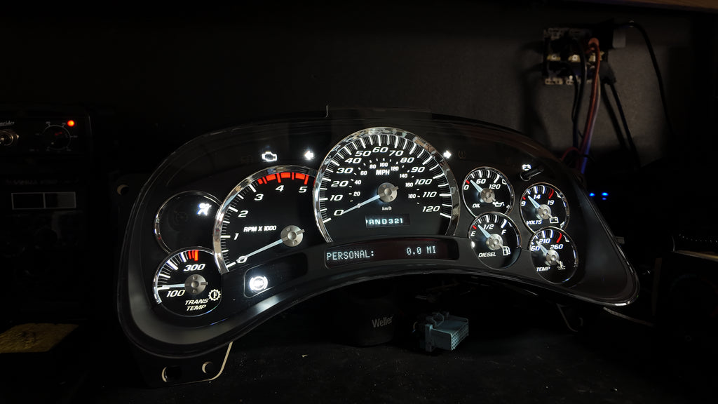 Duramax GMT800 Gauge Cluster – Black SS Overlay | 2003–2006 Silverado 2500HD/3500HD