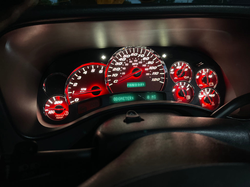 Red SS Performance Cluster – Plug & Play Rebuilt 03-07 with platinum needles /chrome bezel
