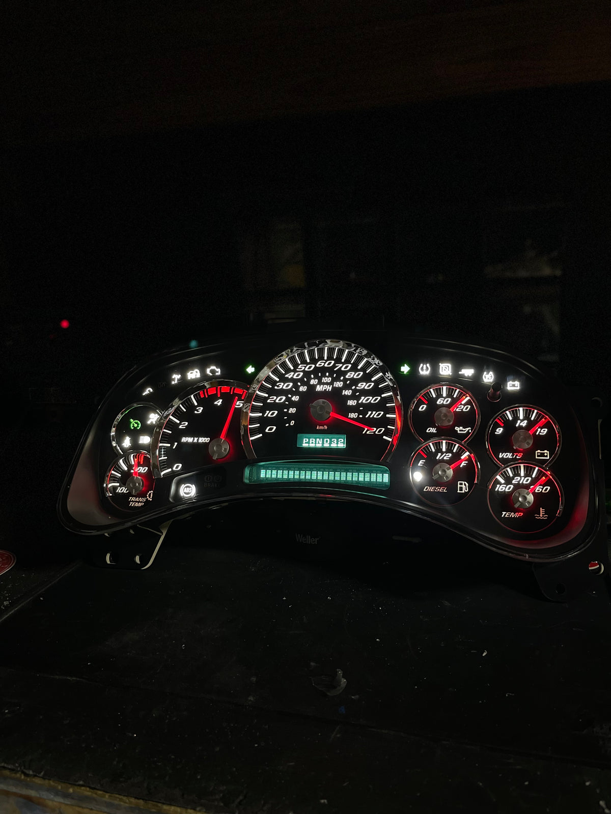 Duramax GMT800 Gauge Cluster – Black SS Overlay | 2003–2006 Silverado 2500HD/3500HD