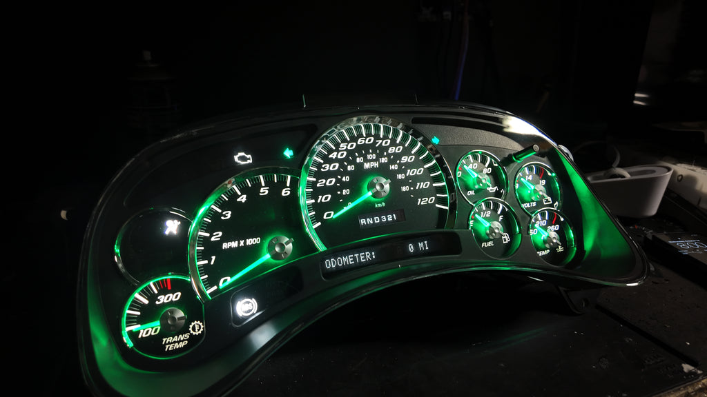 2003–2007 Chevy Silverado / GMC Sierra Custom Green LED Gauge Cluster – 120 MPH w/ Trans Temp | Plug & Play