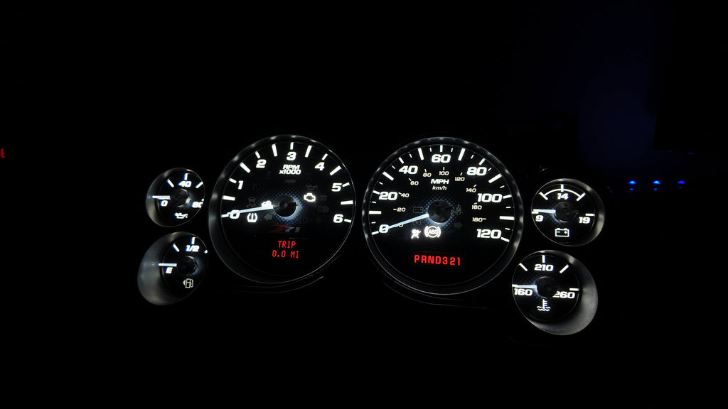 2007–2014 GM Carbon Fiber Z71 Gauge Cluster | white LED Backlight + White Warning Lights |