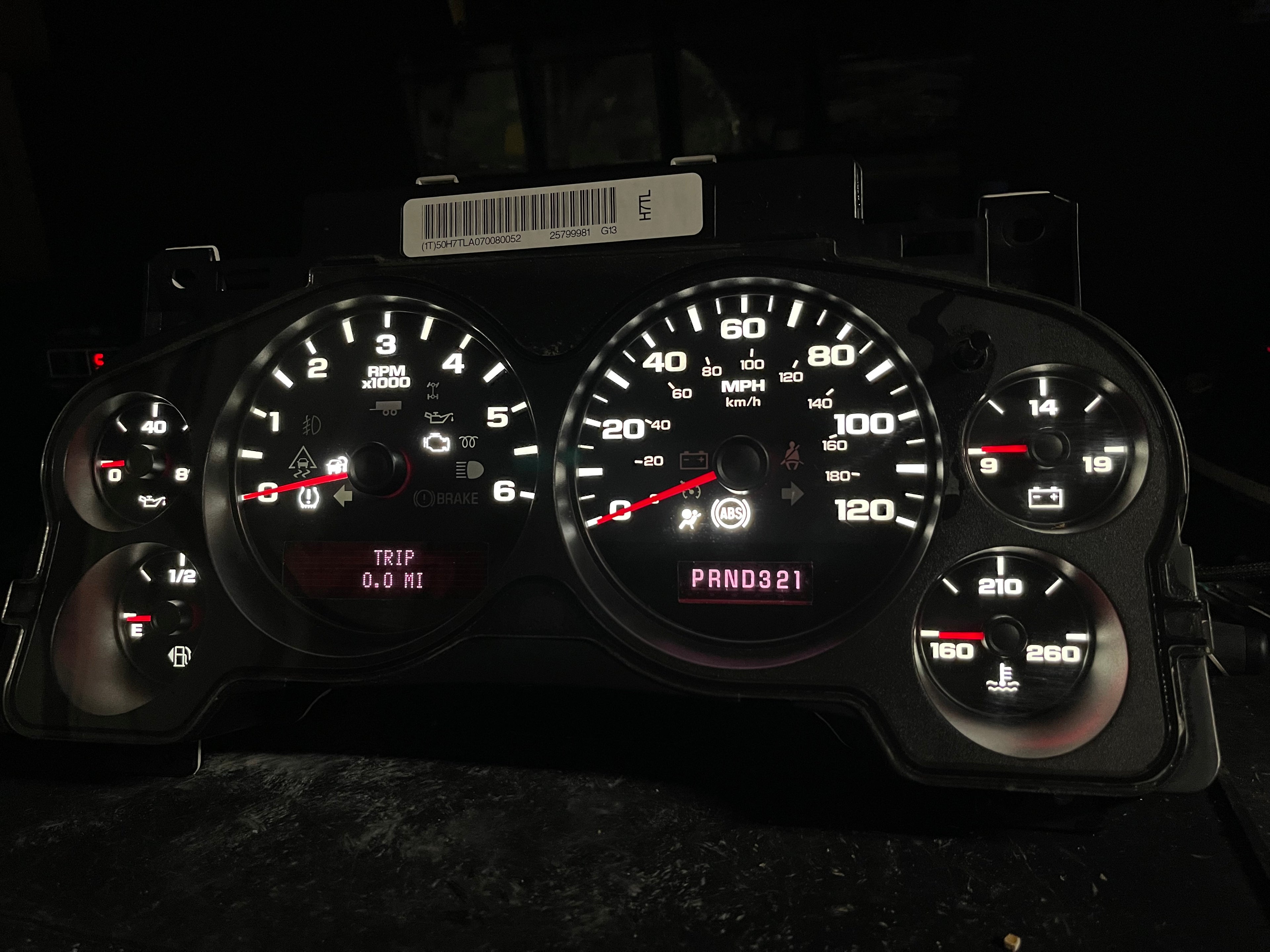 2007–2012 Silverado Sierra Tahoe Yukon Instrument Cluster | White LEDs | Programmed Mileage