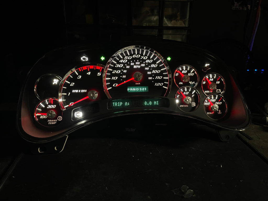 Duramax GMT800 Gauge Cluster – Black SS Overlay | 2003–2006 Silverado 2500HD/3500HD