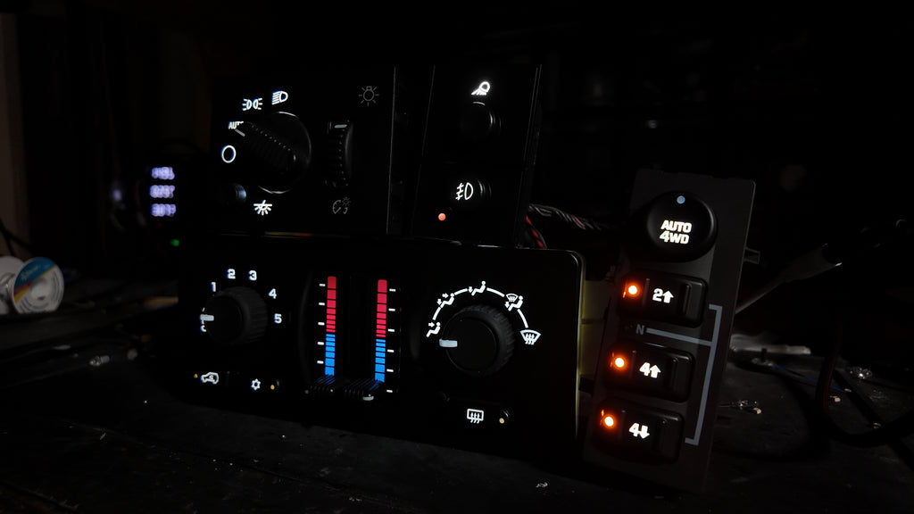 GMT800 LED Control Combo Package – Headlight/Fog, A/C Heater & 4WD Switch