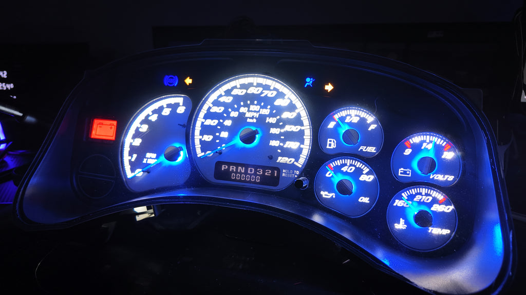 1999–2002 Silverado / Sierra White SS 120 MPH Gauge Cluster –white LEDs  | Plug & Play Rebuild