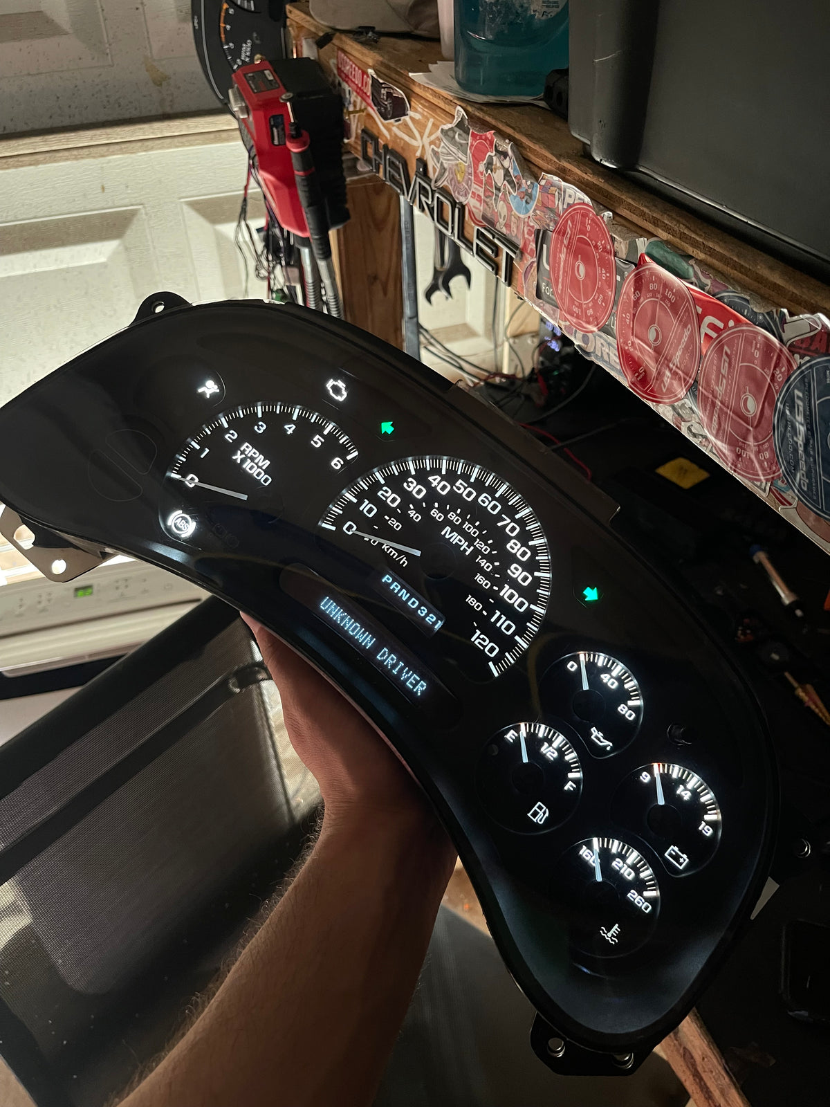 2003–2007 GM Gauge Cluster – White LED Upgrade (No Trans Temp)