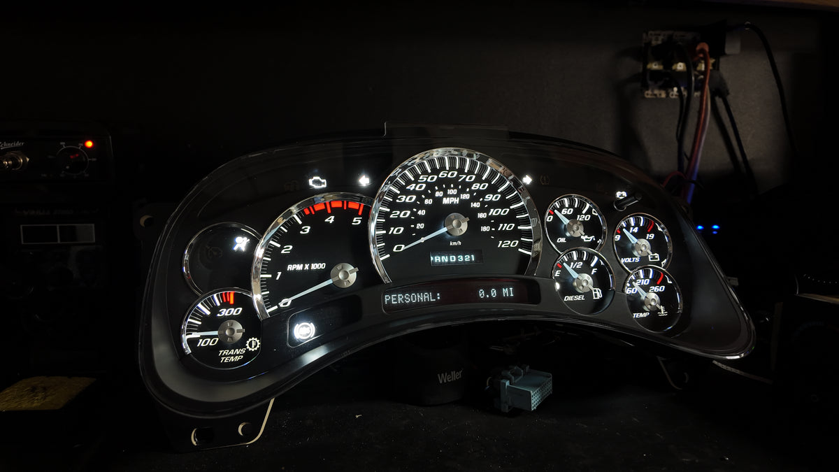 Duramax GMT800 Gauge Cluster – Black SS Overlay | 2003–2006 Silverado 2500HD/3500HD