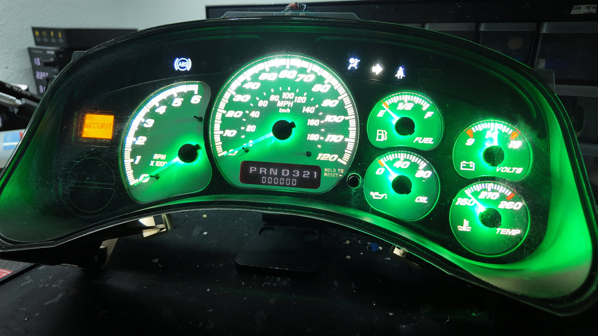 1999–2002 Silverado / Sierra White SS 120 MPH Gauge Cluster –white LEDs  | Plug & Play Rebuild