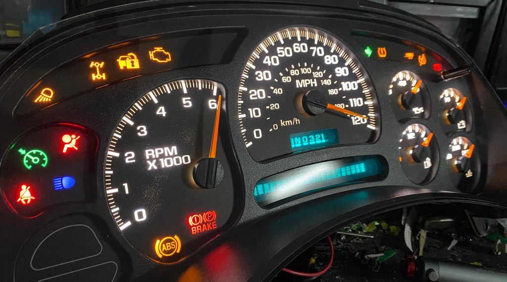 2003–2007 GM Gauge Cluster – White LED Upgrade (No Trans Temp)