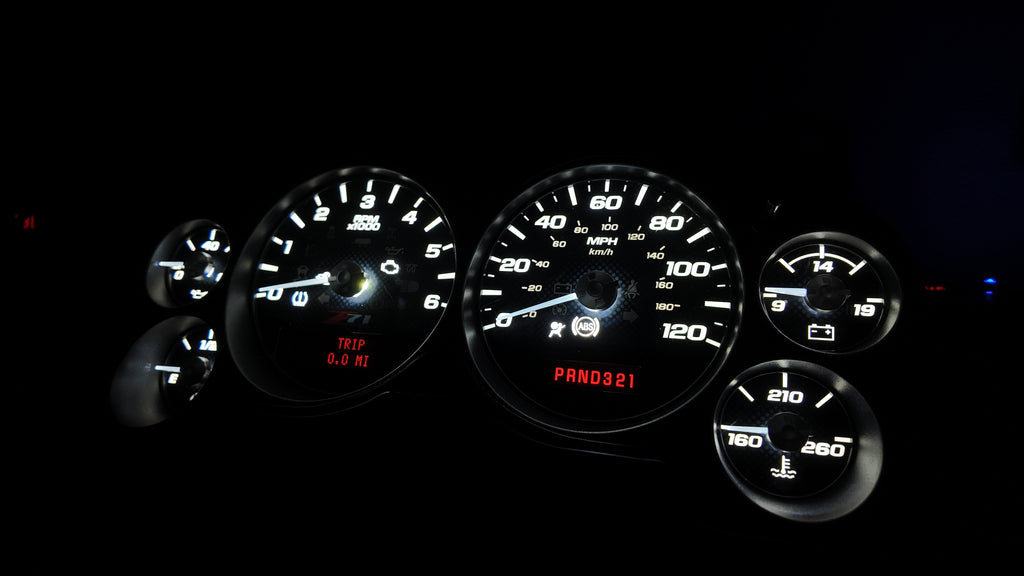 2007–2014 GM Carbon Fiber Z71 Gauge Cluster | white LED Backlight + White Warning Lights |