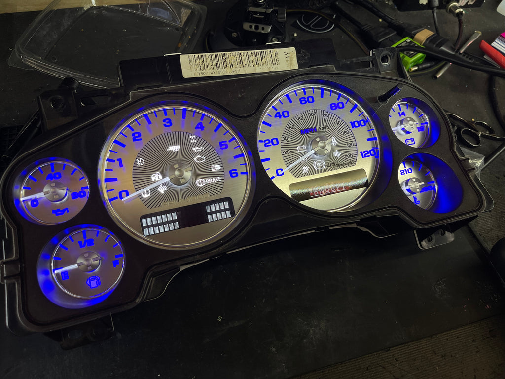 2007-2013 Chevy/GMC Stainless Steel Custom Cluster – Blue LED – Plug & Play