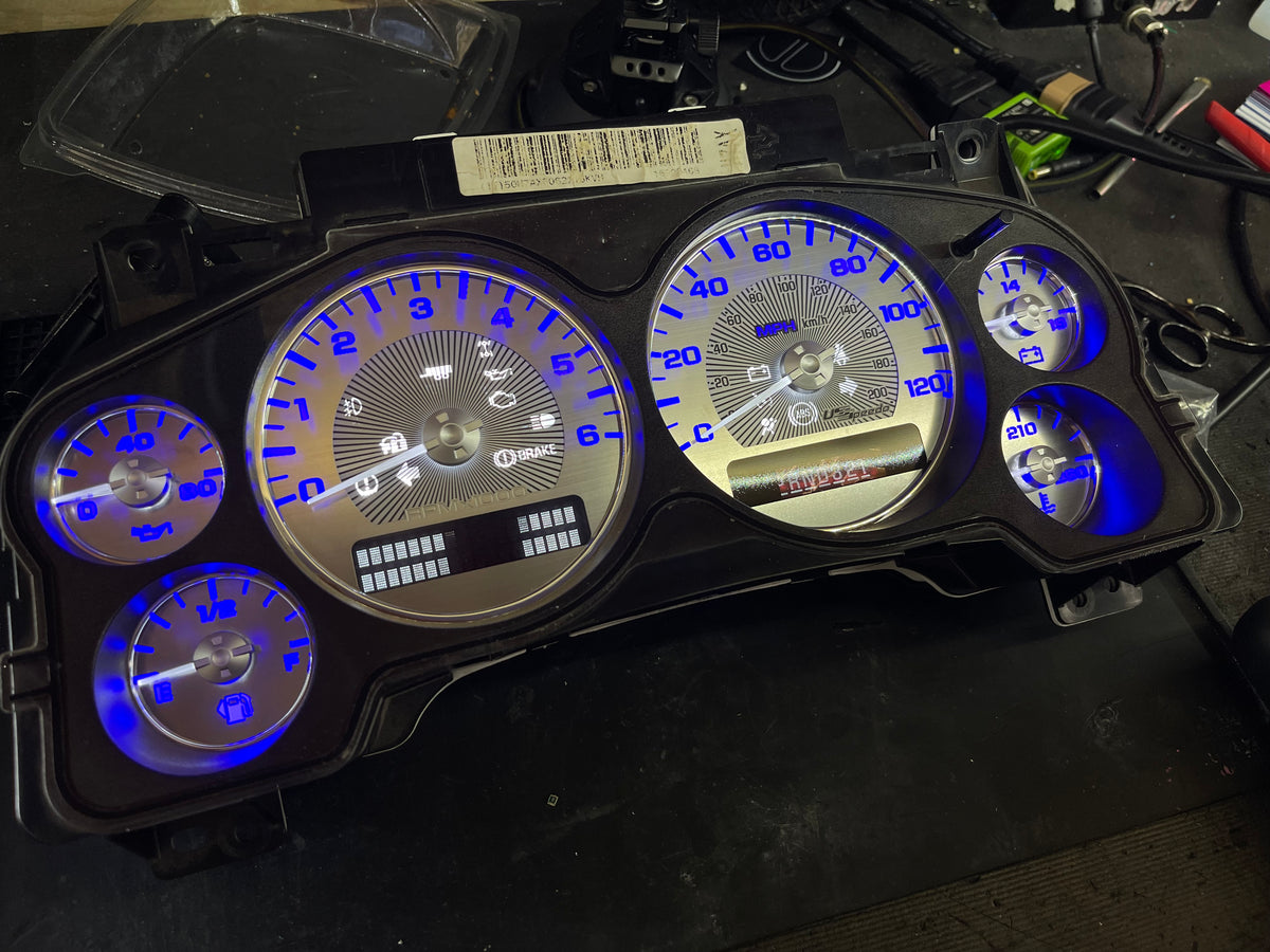 2007-2013 Chevy/GMC Stainless Steel Custom Cluster – Blue LED – Plug & Play
