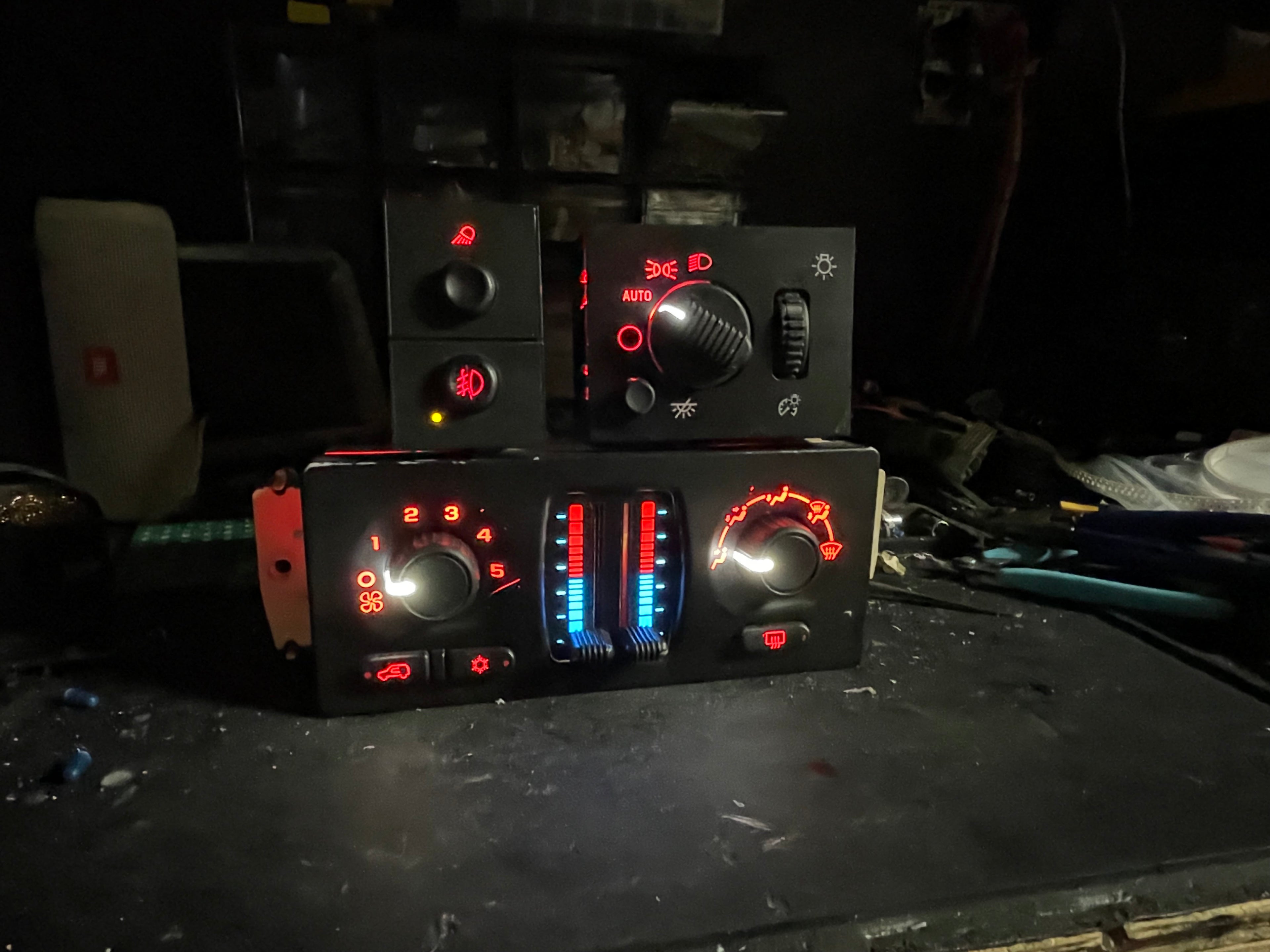 2003–2007 GM Red LED Interior Switch Bundle | Headlight Switch + Fog Light Switch + AC Climate Control
