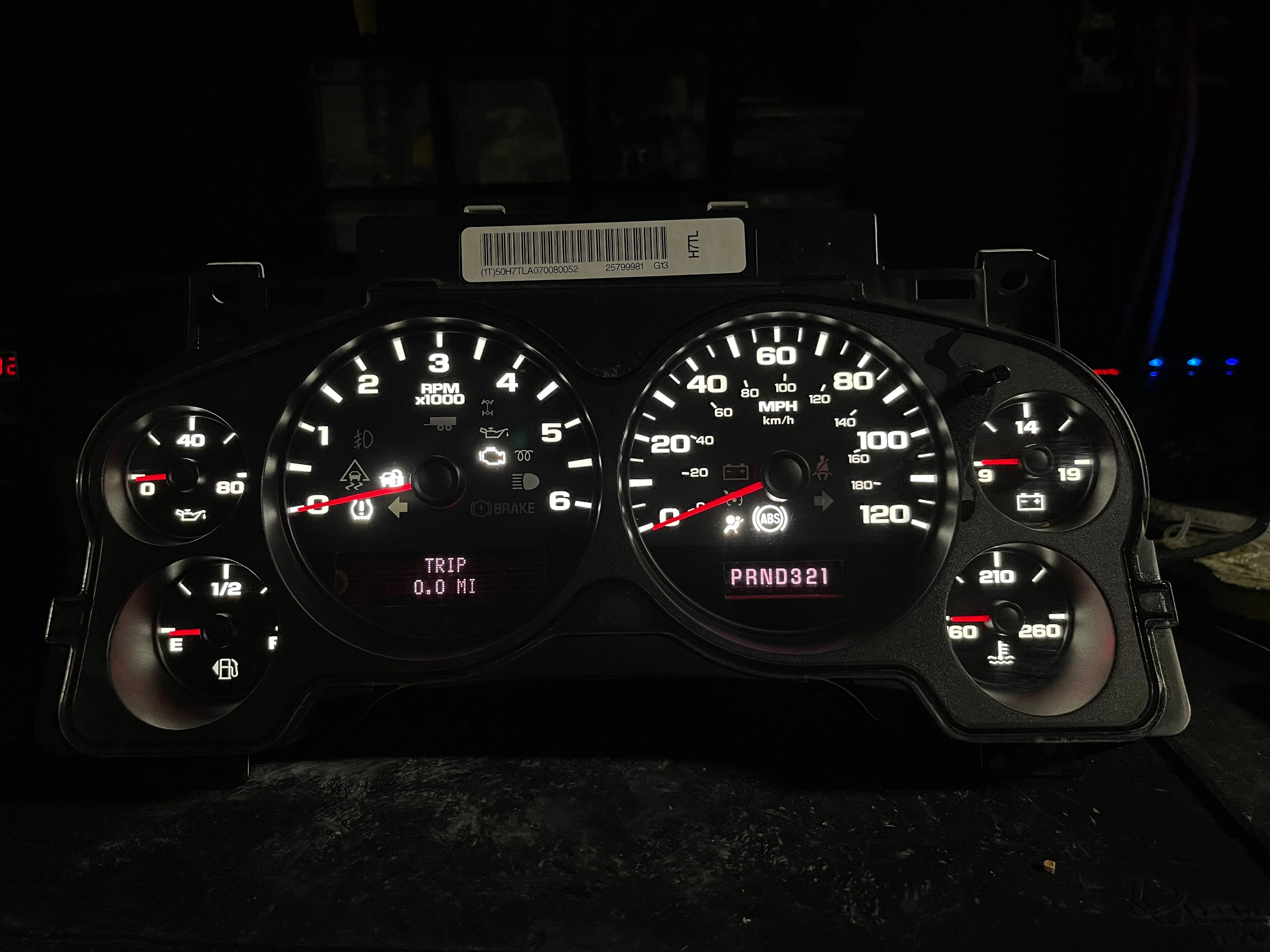 2007–2012 Silverado Sierra Tahoe Yukon Instrument Cluster | White LEDs | Programmed Mileage