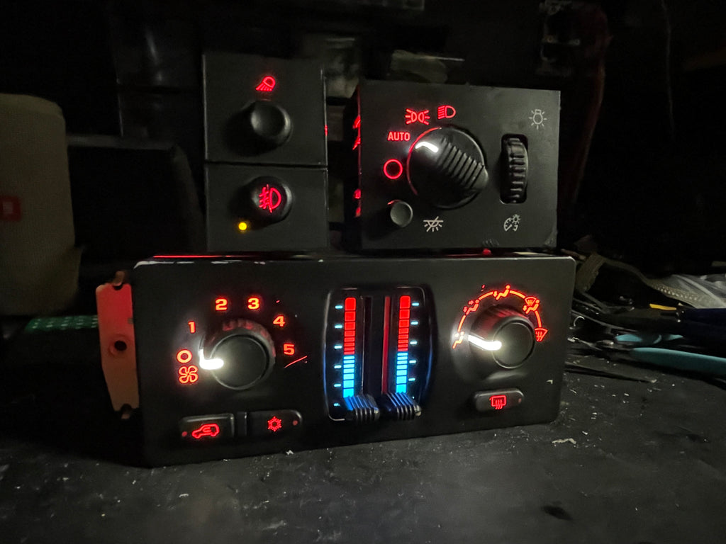 2003–2007 GM Red LED Interior Switch Bundle | Headlight Switch + Fog Light Switch + AC Climate Control