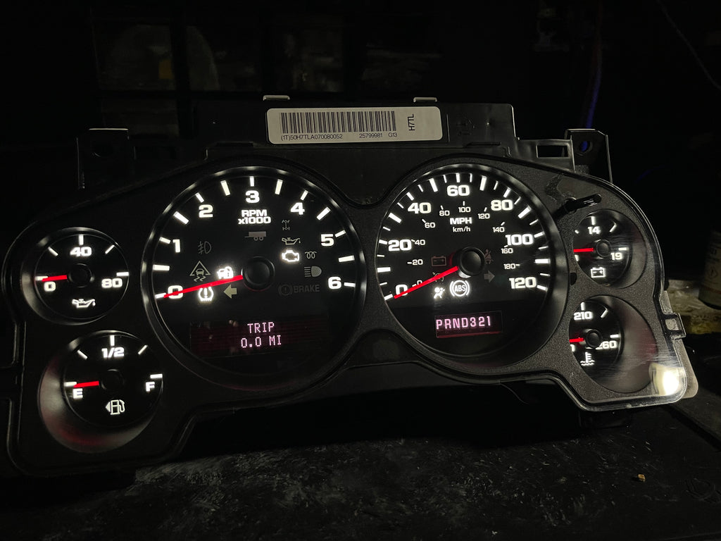 2007–2012 Silverado Sierra Tahoe Yukon Instrument Cluster | White LEDs | Programmed Mileage