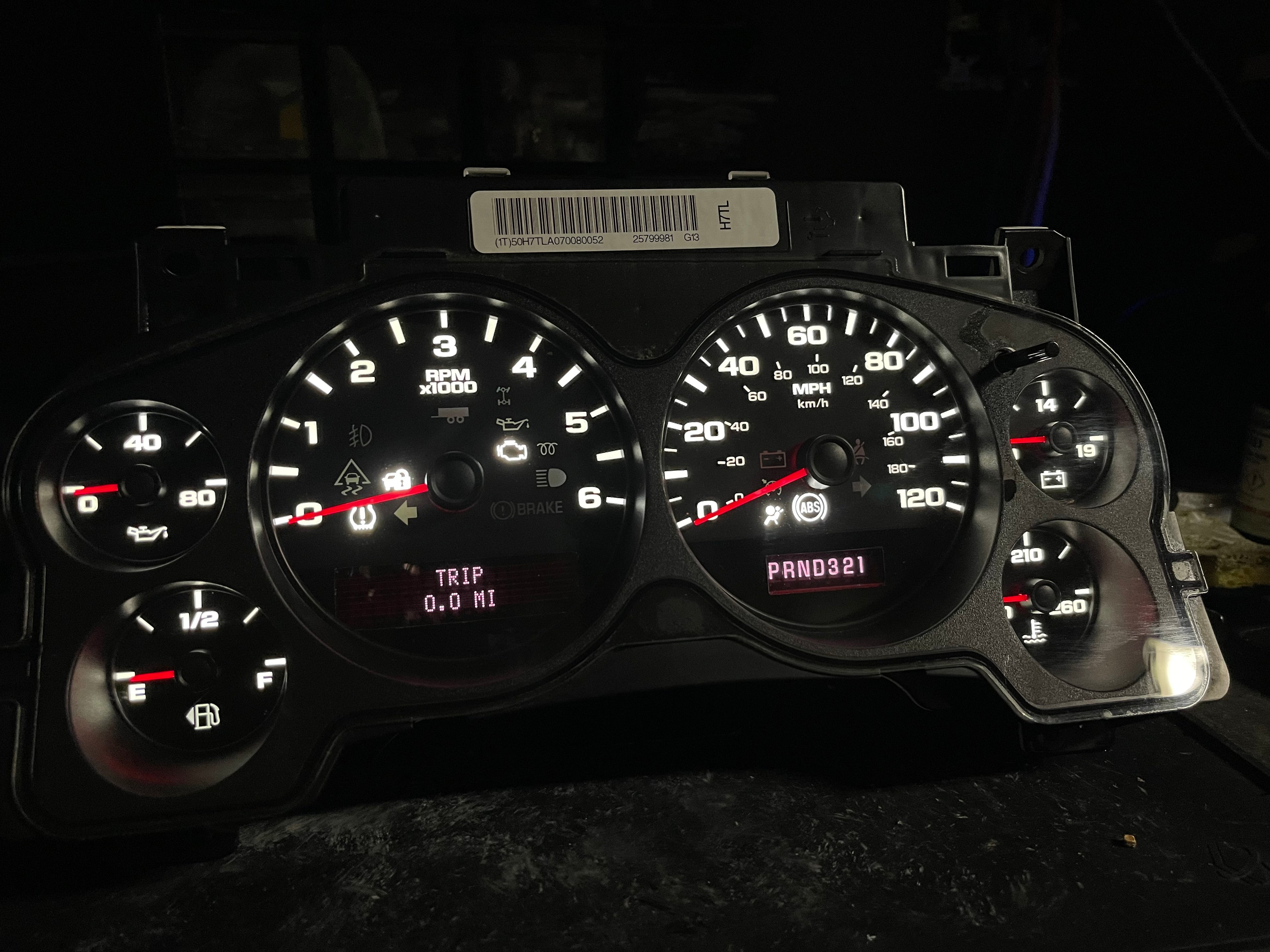 2007–2012 Silverado Sierra Tahoe Yukon Instrument Cluster | White LEDs | Programmed Mileage