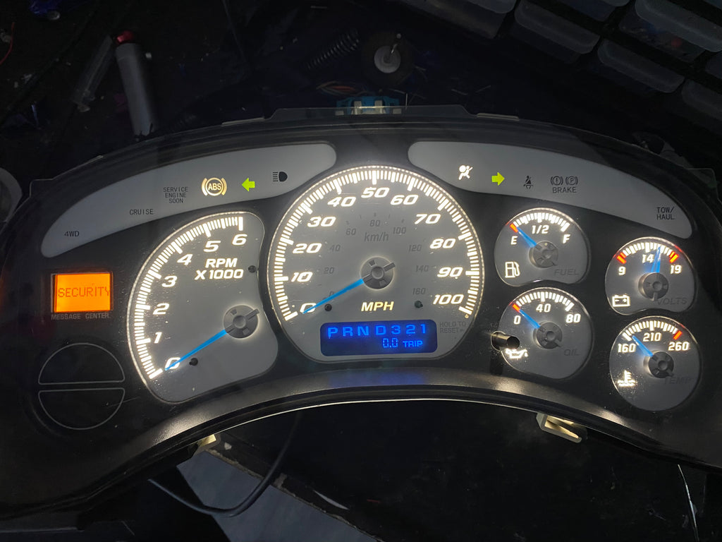 1999–2002 Silverado / Sierra White SS 100 MPH Gauge Cluster –white LEDs  | Plug & Play Rebuild PRE ORDER 2-6 day wait time