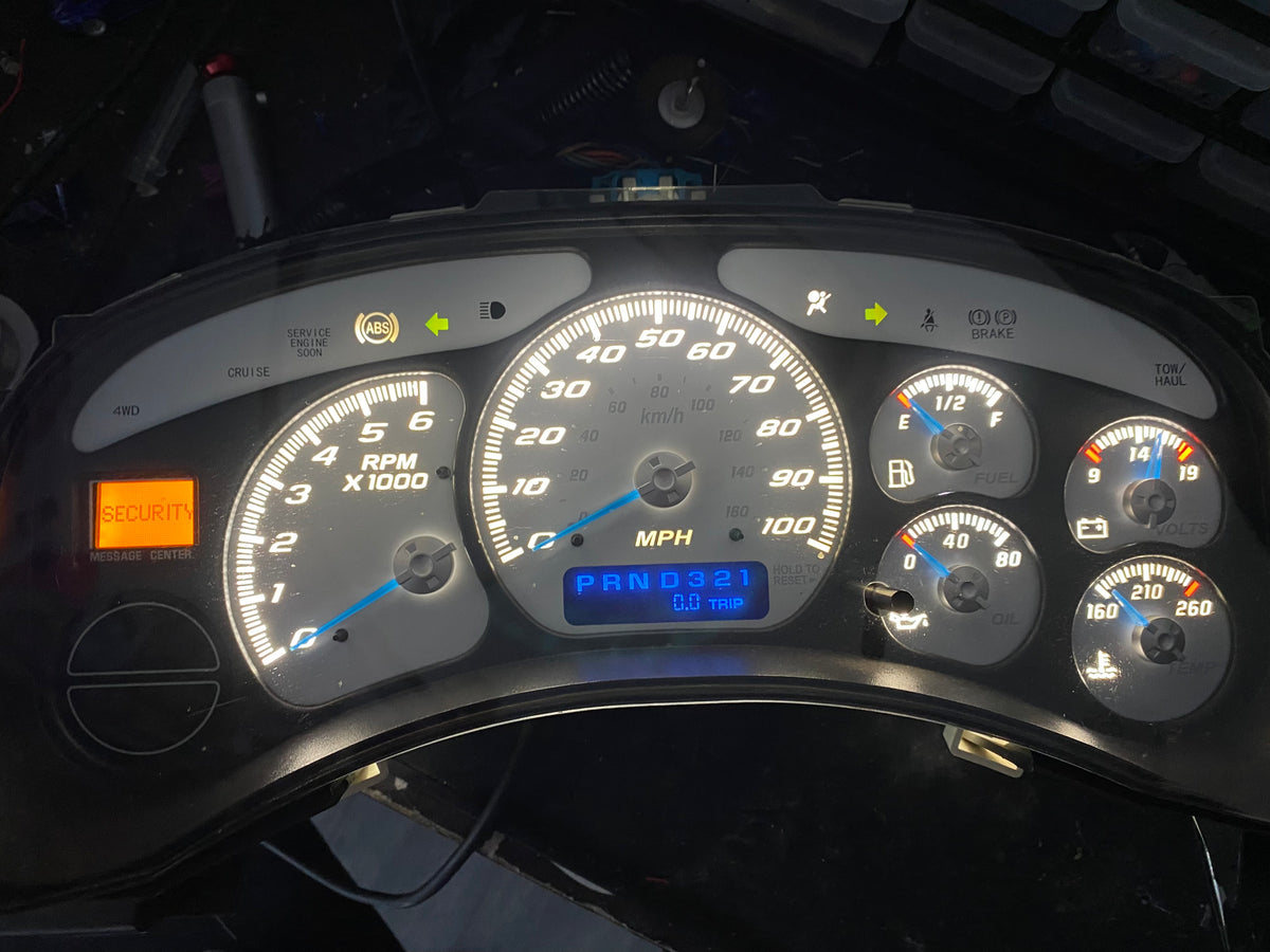 1999–2002 Silverado / Sierra White SS 100 MPH Gauge Cluster –white LEDs  | Plug & Play Rebuild PRE ORDER 2-6 day wait time