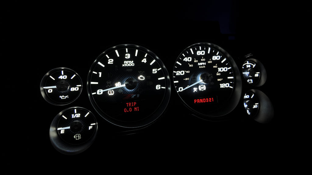 2007–2014 GM Carbon Fiber Z71 Gauge Cluster | white LED Backlight + White Warning Lights |