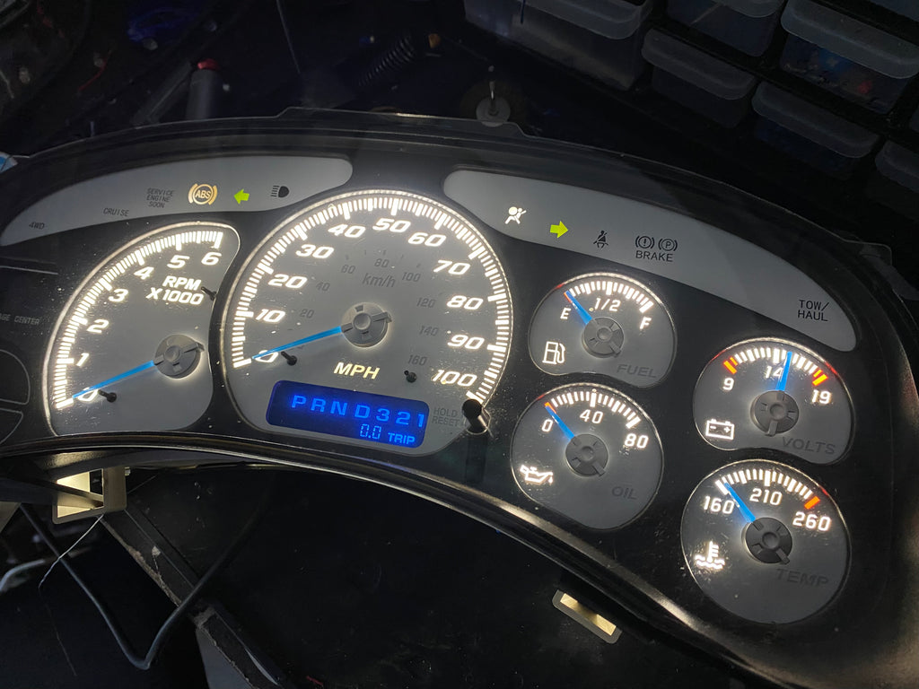 1999–2002 Silverado / Sierra White SS 100 MPH Gauge Cluster –white LEDs  | Plug & Play Rebuild PRE ORDER 2-6 day wait time