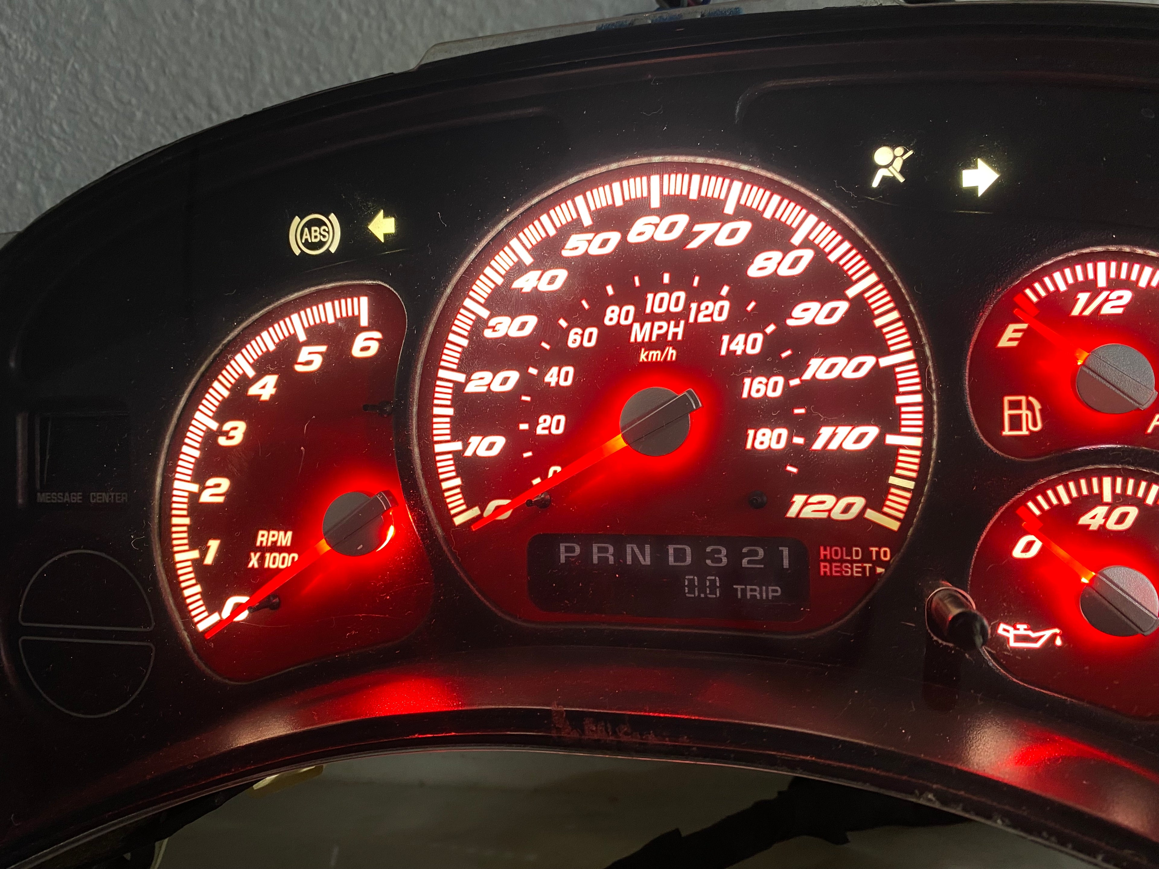 1999–2002 Silverado / Sierra Red SS 120 MPH Gauge Cluster – Red LEDs + Red Glow Needles | Plug & Play Rebuild