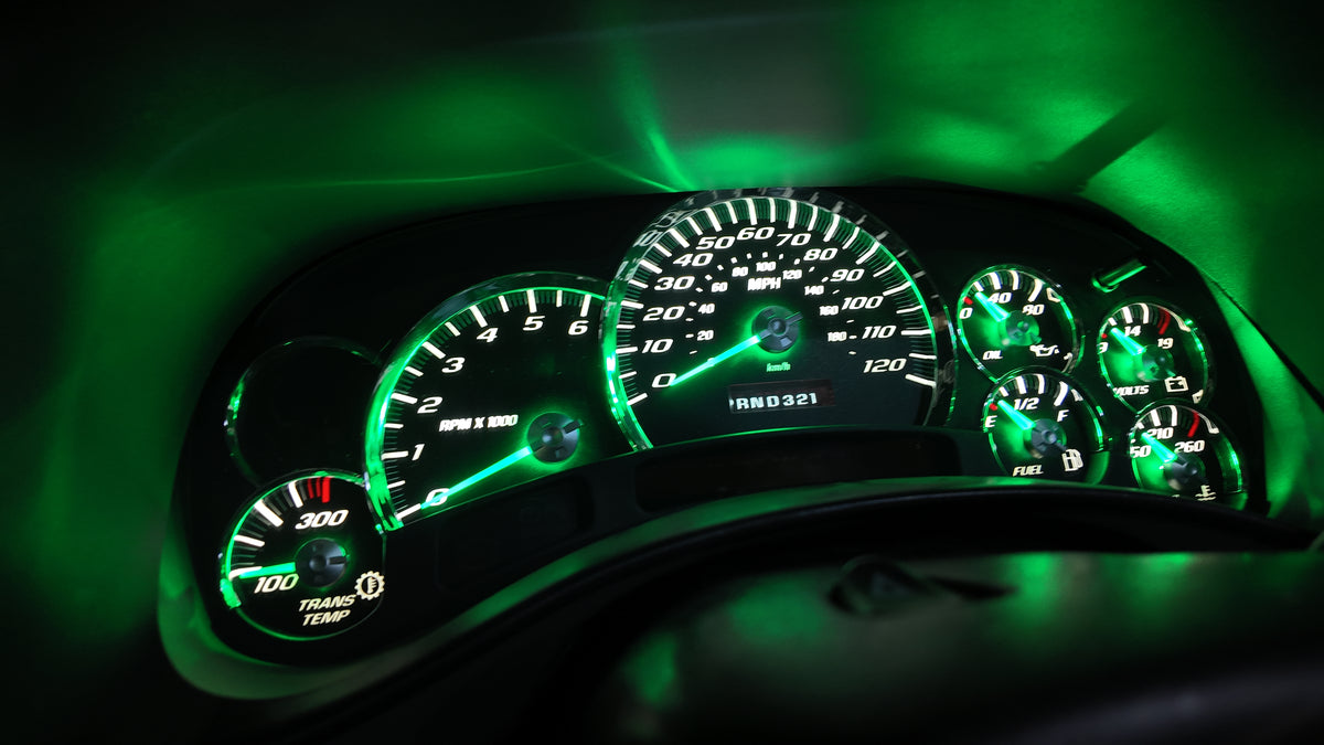 2003–2007 Chevy Silverado / GMC Sierra Custom Green LED Gauge Cluster – 120 MPH w/ Trans Temp | Plug & Play