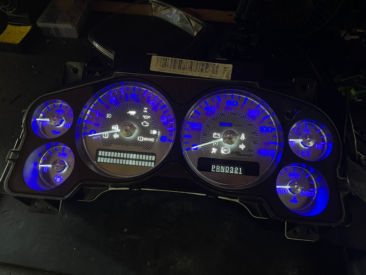 2007-2013 Chevy/GMC Stainless Steel Custom Cluster – Blue LED – Plug & Play