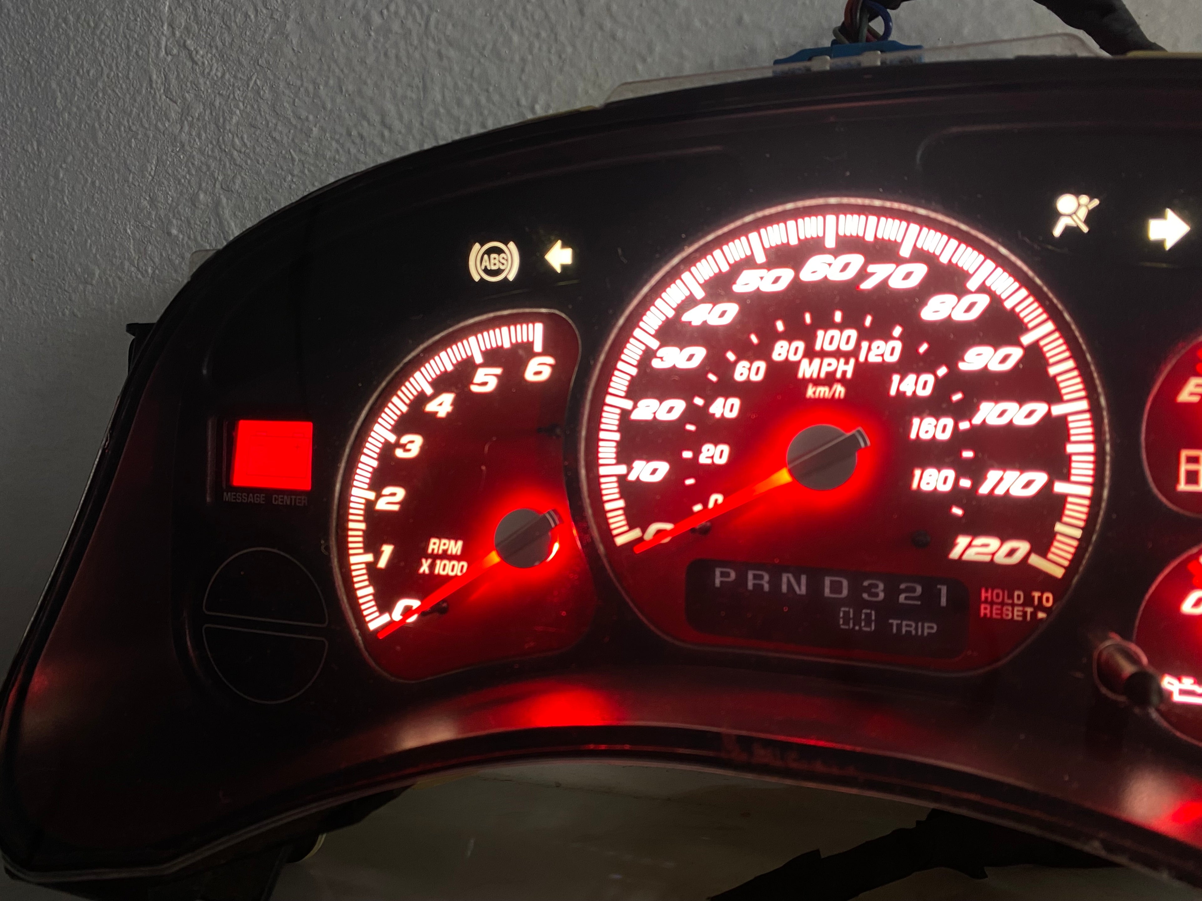 1999–2002 Silverado / Sierra Red SS 120 MPH Gauge Cluster – Red LEDs + Red Glow Needles | Plug & Play Rebuild