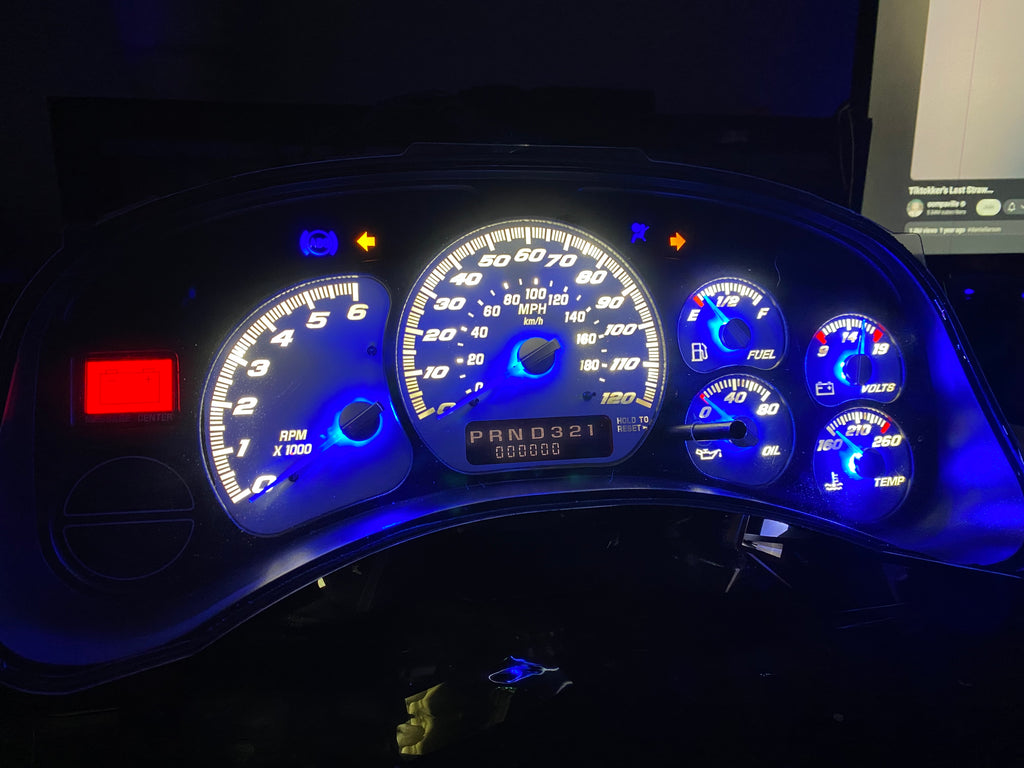 1999–2002 Silverado / Sierra White SS 120 MPH Gauge Cluster –white LEDs  | Plug & Play Rebuild