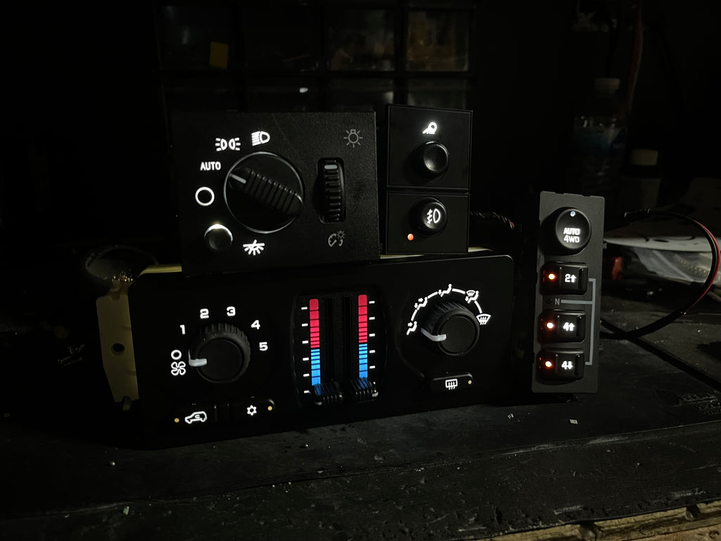 GMT800 LED Control Combo Package – Headlight/Fog, A/C Heater & 4WD Switch