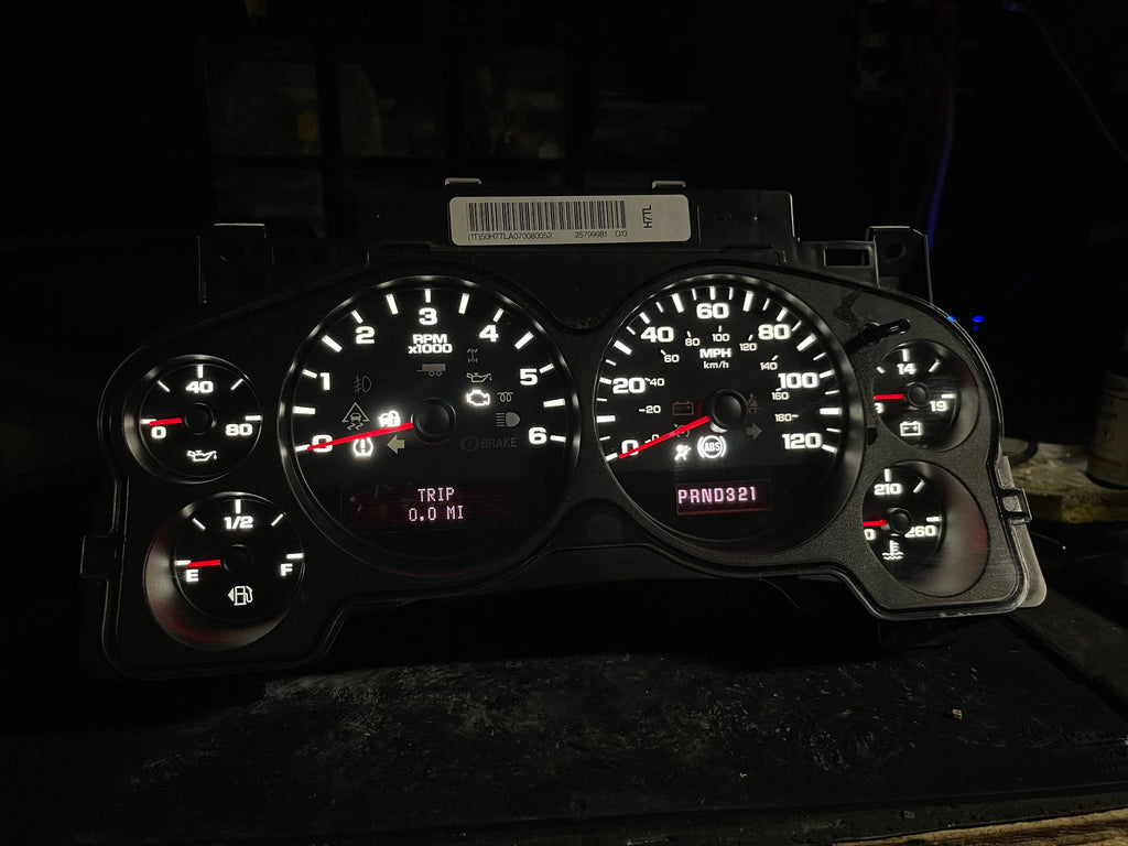 2007–2012 Silverado Sierra Tahoe Yukon Instrument Cluster | White LEDs | Programmed Mileage