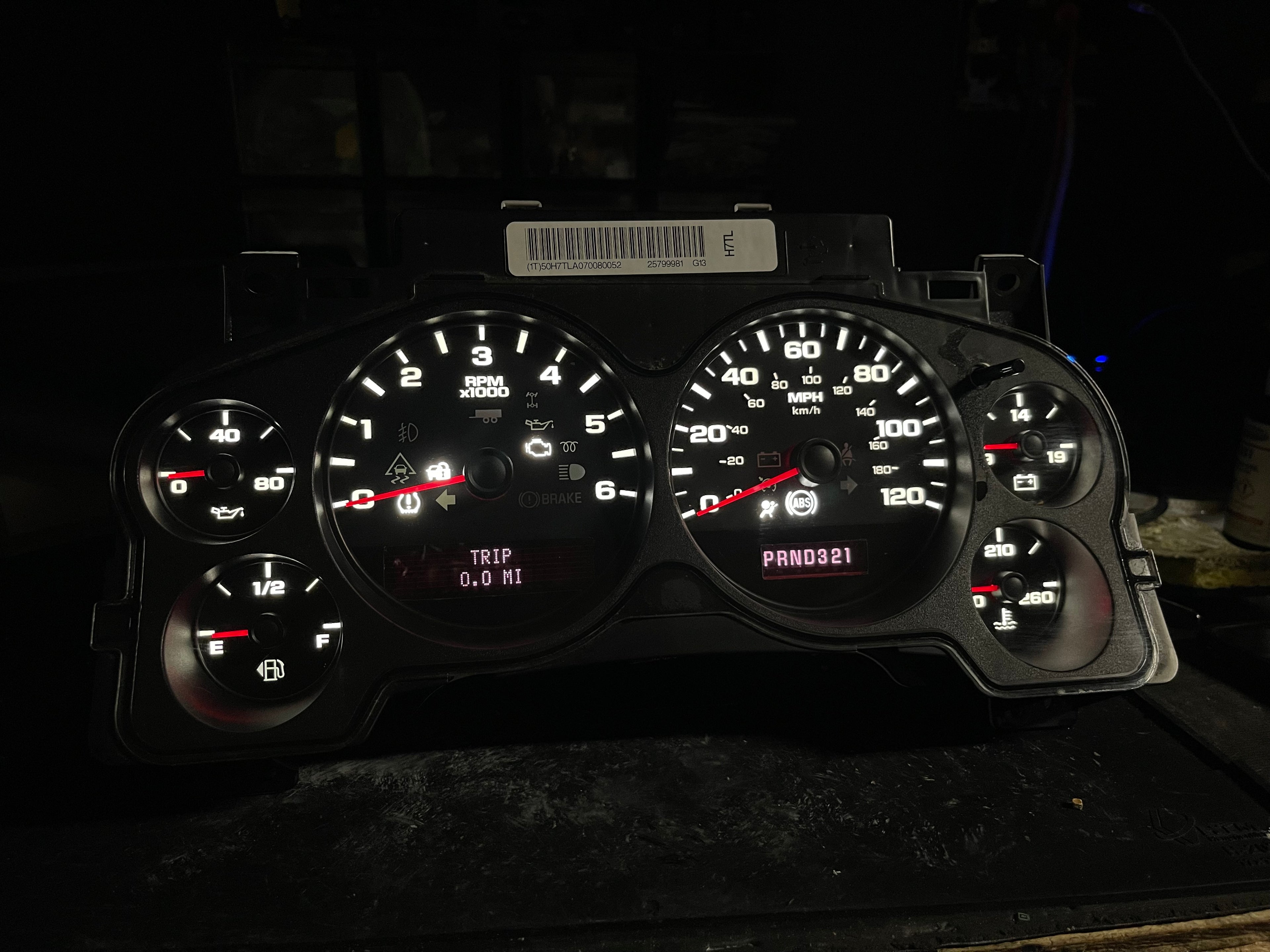 2007–2012 Silverado Sierra Tahoe Yukon Instrument Cluster | White LEDs | Programmed Mileage