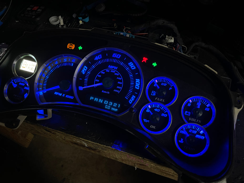 1999–2002 Escalade and Silverado / Sierra blue  SS 120 MPH Gauge Cluster – blue LEDs + | Plug & Play Rebuild