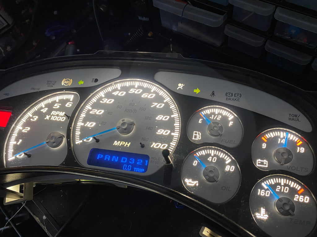 1999–2002 Silverado / Sierra White SS 100 MPH Gauge Cluster –white LEDs  | Plug & Play Rebuild PRE ORDER 2-6 day wait time