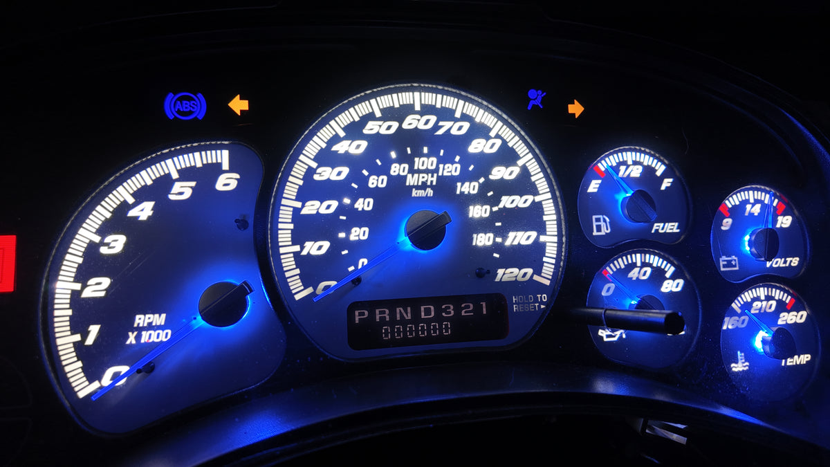 1999–2002 Silverado / Sierra White SS 120 MPH Gauge Cluster –white LEDs  | Plug & Play Rebuild