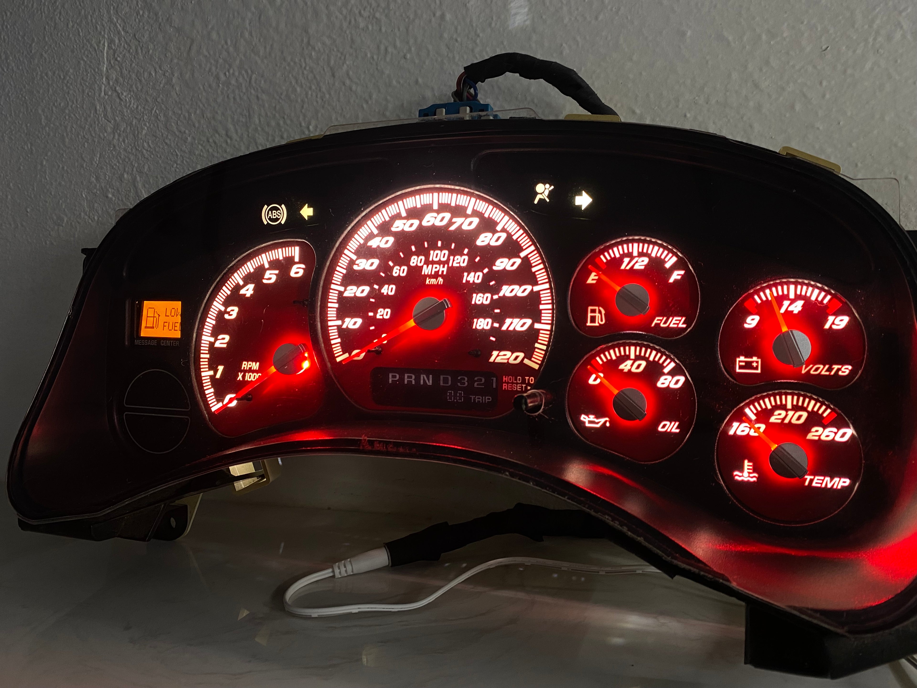 1999–2002 Silverado / Sierra Red SS 120 MPH Gauge Cluster – Red LEDs + Red Glow Needles | Plug & Play Rebuild