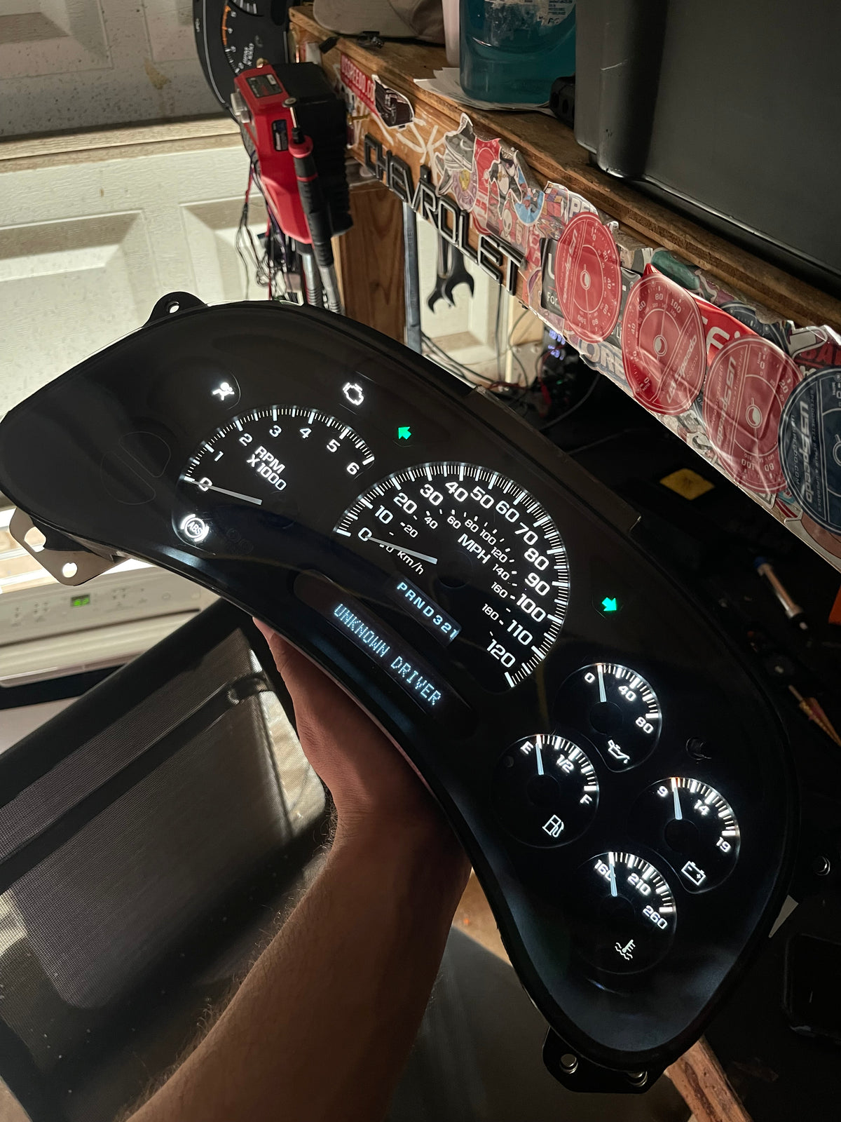 2003–2007 GM Gauge Cluster – White LED Upgrade (No Trans Temp)