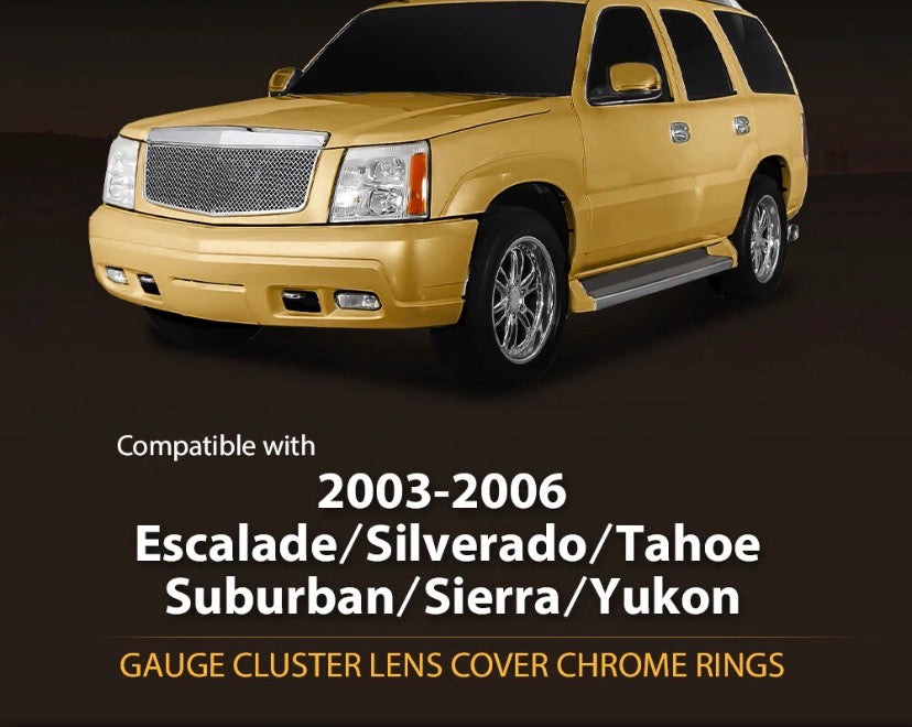 2003–2006 Chevy/GMC Gauge Cluster Lens Cover w/ Chrome Rings | Silverado, Sierra, Tahoe, Suburban, Yukon, Escalade