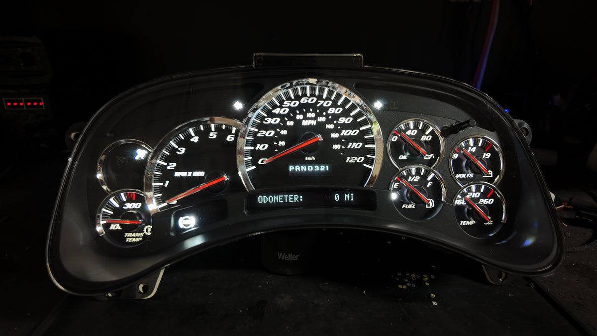 2003–2007 GM Custom Cluster – US Speedo SS Black Edition (Platinum Needles / Chrome Bezel)
