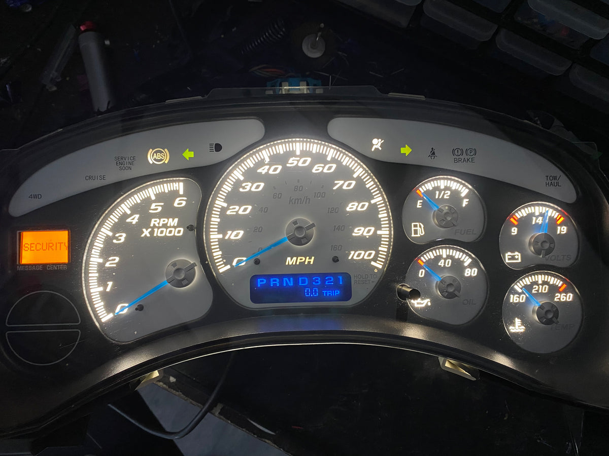 1999–2002 Silverado / Sierra White SS 100 MPH Gauge Cluster –white LEDs  | Plug & Play Rebuild PRE ORDER 2-6 day wait time