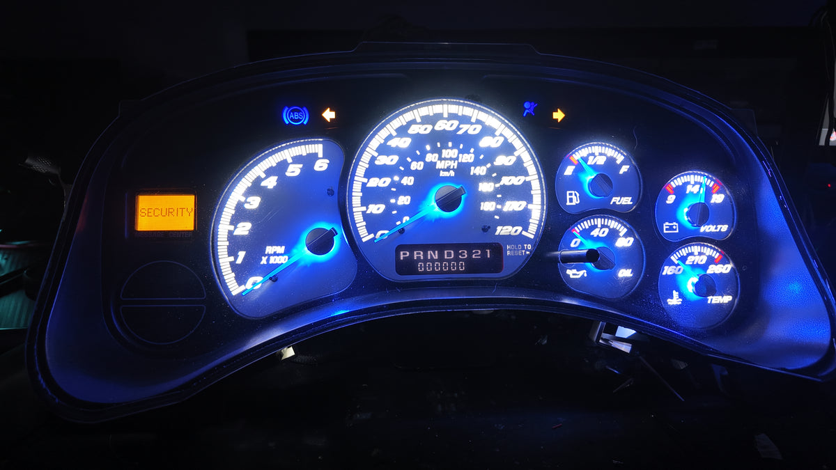 1999–2002 Silverado / Sierra White SS 120 MPH Gauge Cluster –white LEDs  | Plug & Play Rebuild