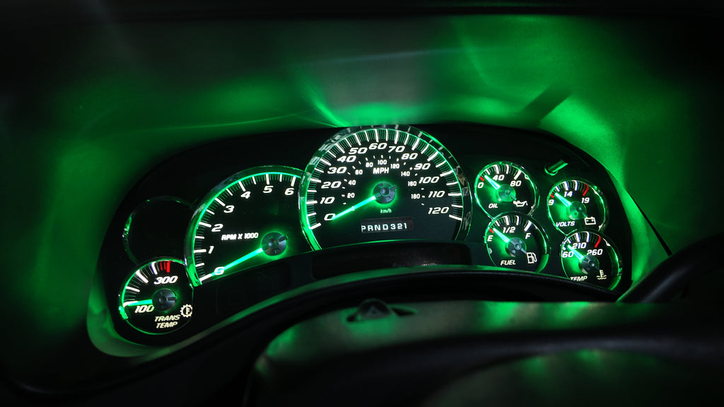 2003–2007 Chevy Silverado / GMC Sierra Custom Green LED Gauge Cluster – 120 MPH w/ Trans Temp | Plug & Play