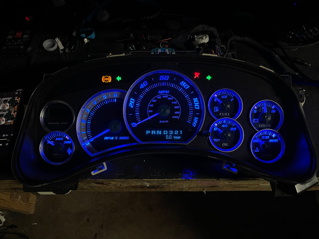 1999–2002 Escalade and Silverado / Sierra blue  SS 120 MPH Gauge Cluster – blue LEDs + | Plug & Play Rebuild