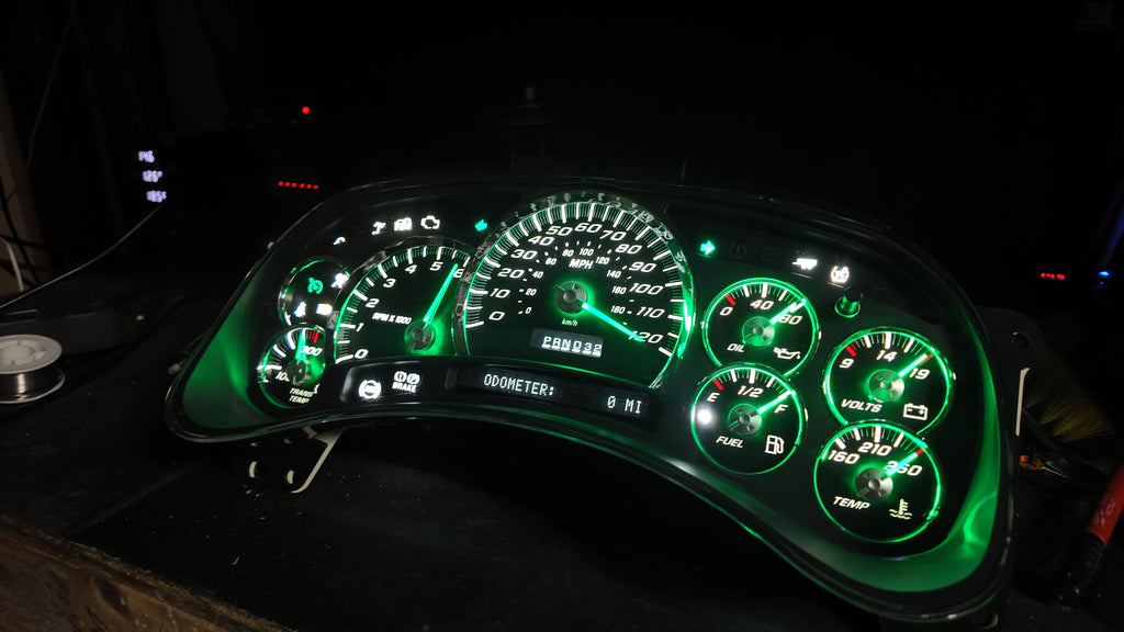 2003–2007 Chevy Silverado / GMC Sierra Custom Green LED Gauge Cluster – 120 MPH w/ Trans Temp | Plug & Play