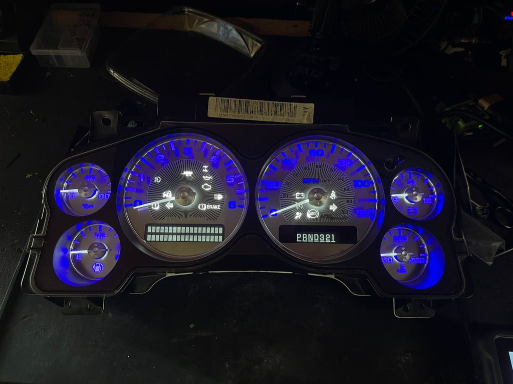2007-2013 Chevy/GMC Stainless Steel Custom Cluster – Blue LED – Plug & Play