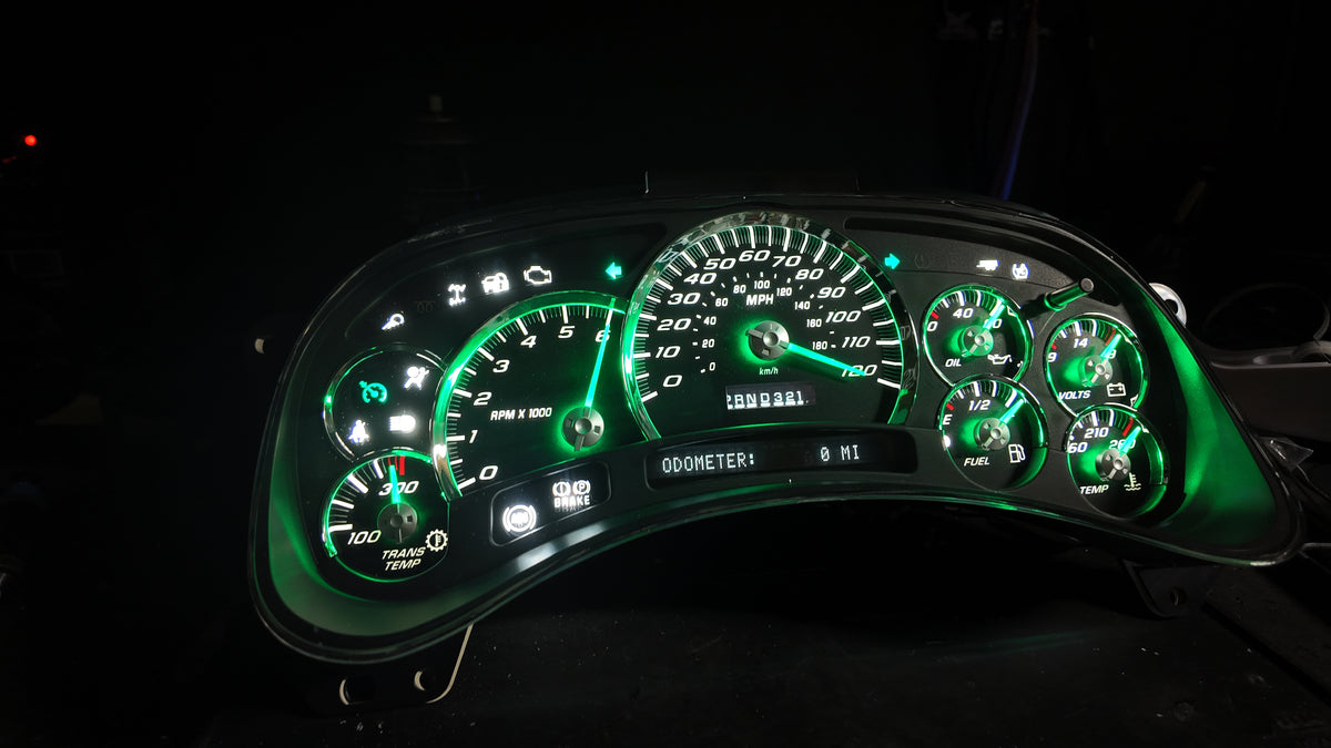 2003–2007 Chevy Silverado / GMC Sierra Custom Green LED Gauge Cluster – 120 MPH w/ Trans Temp | Plug & Play