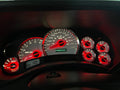 White Overlay SS Performance Cluster with Red LEDs – Plug & Play Rebuilt 03-07 | Platinum Needles / Chrome Bezel