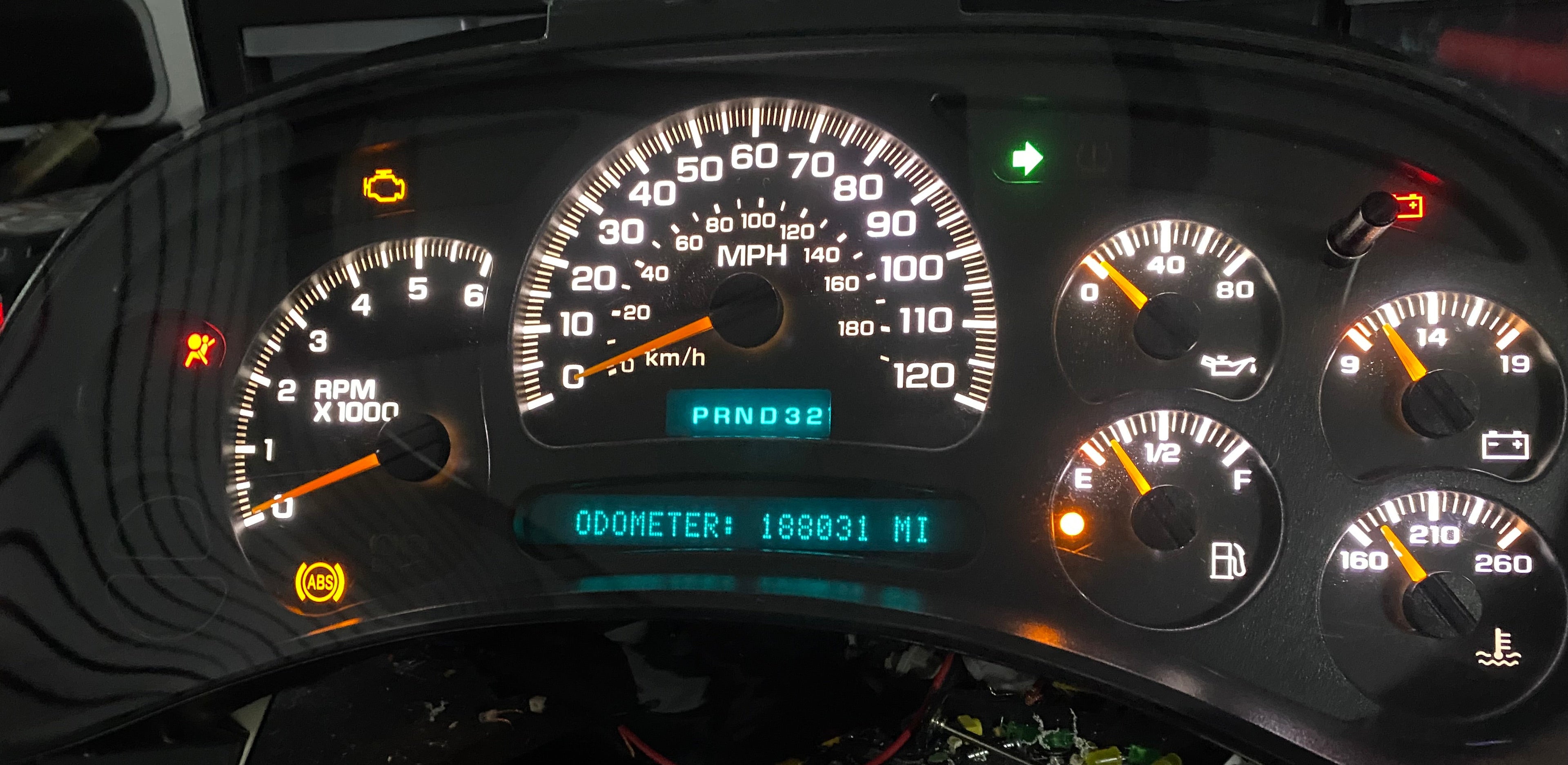 2003–2007 GM Gauge Cluster – White LED Upgrade (No Trans Temp)